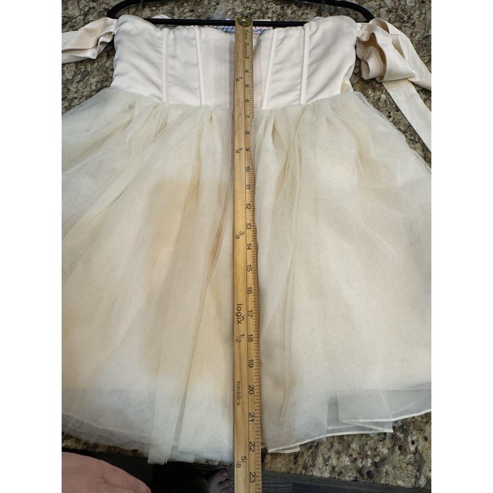 Oh Polly Reine Off-Shoulder Tulle Skirt Mini Dress Ivory Size 6 Corset Tutu - Picture 10 of 13